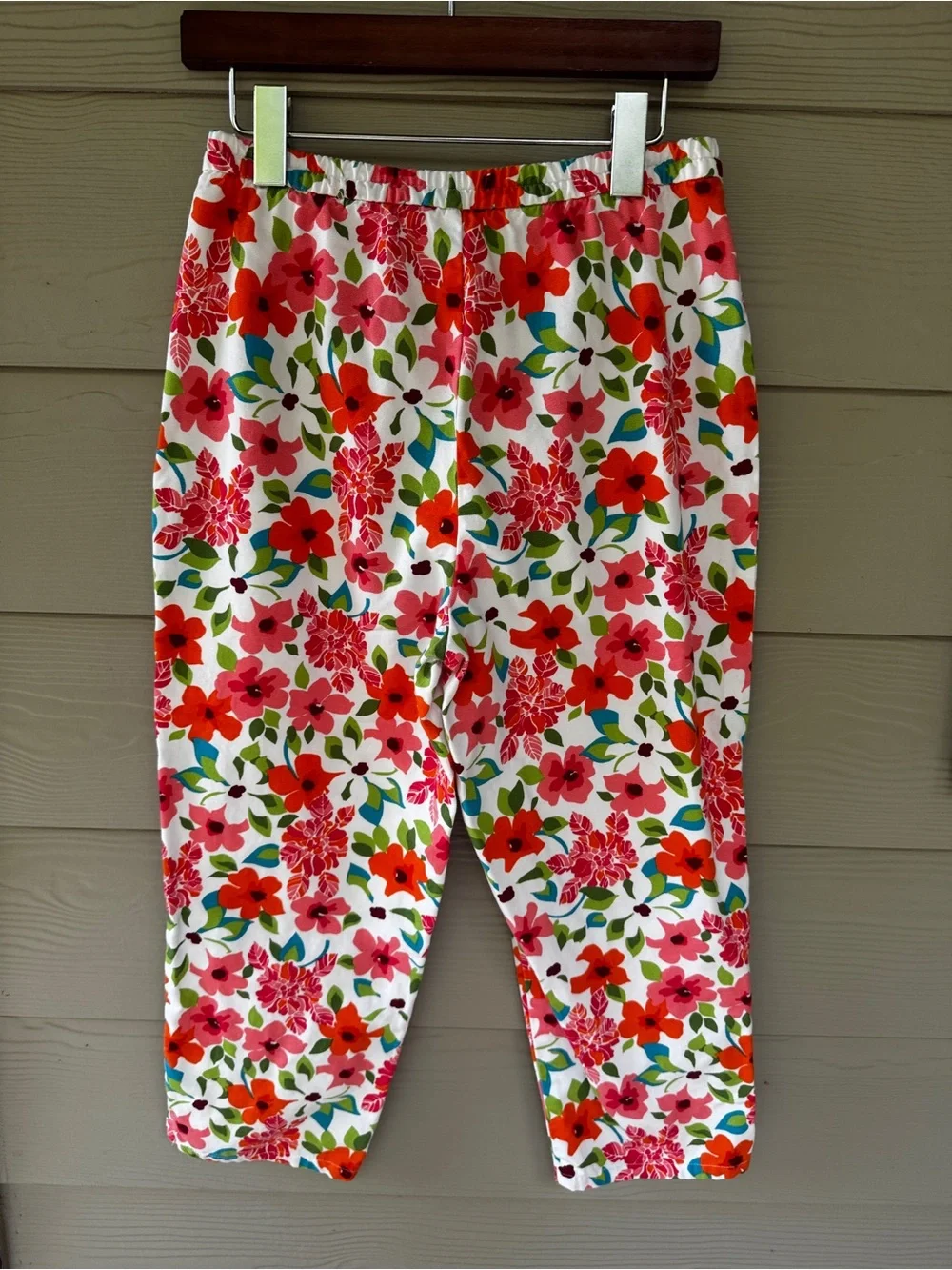 RUSS Pants Women's Size 6 White Floral Print Cropped Capri Y2K vintage